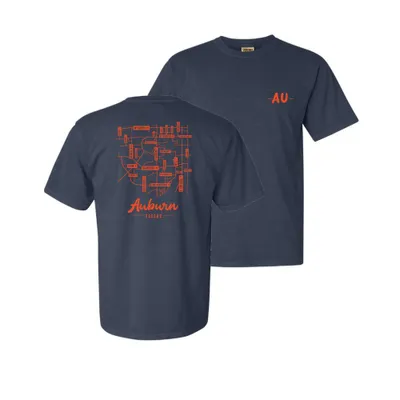 Aub | Auburn Summit Campus Map Script Comfort Colors Tee Alumni Hall