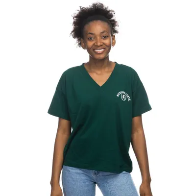 Spartans | Michigan State Zoozatz Women's Boxy Crop Arch Laurel Logo Tee Alumni Hall