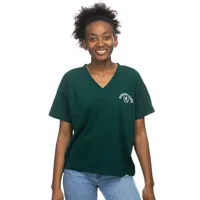 Spartans | Michigan State Zoozatz Women's Boxy Crop Arch Laurel Logo Tee Alumni Hall