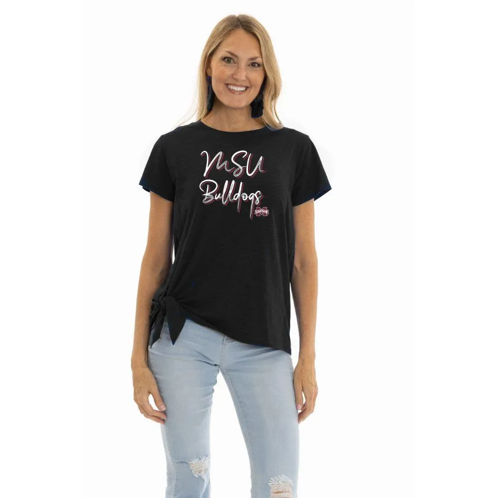 T-SHIRT WITH EMBROIDERED SLOGAN - Black / White