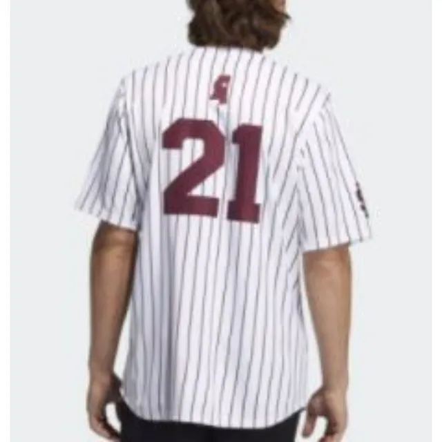 Nebraska Adidas Pinstripe Baseball Jersey - White