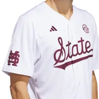 Bulldogs | Mississippi State Adidas Full Button Script Baseball Jersey Alumni Hall