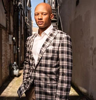Reveal Suits Plaid with Orange Checkerboard Lining Blazer Jacket