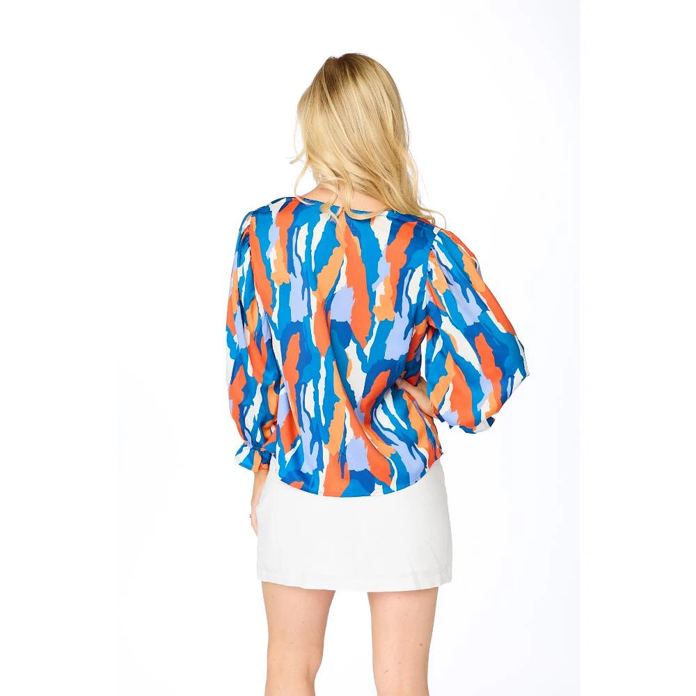 Royal and Orange Stewart Simmons The Abstract 3/4 Sleeve Blouse