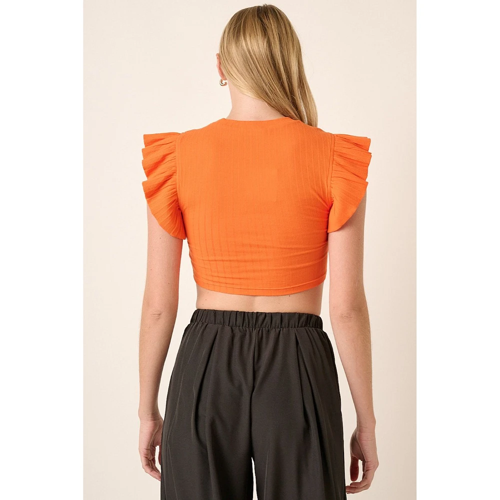 Mittoshop Rib Knit Ruffle Detail Crop Top