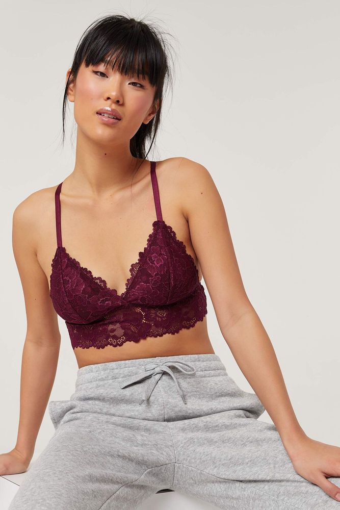 Bralette longue en dentelle mauve