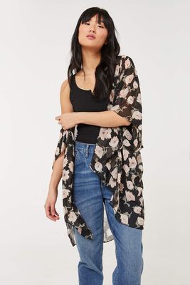 Kimono fleuri transparent