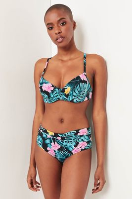 Bas bikini torsadé à taille haute tropical