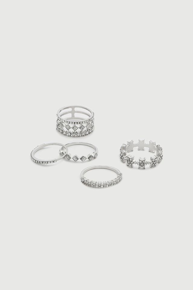 Silver Studded Assorted Ring Set - 8 Pack
