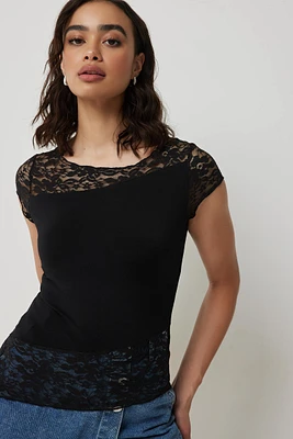 Ardene Asymmetric Top with Lace Inserts in | Size | Polyester/Spandex/Elastane