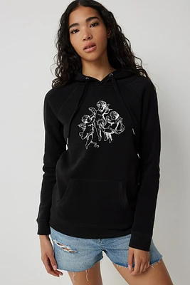 Ardene Graphic Hoodie in Black | Size | Polyester | Fleece-Lined