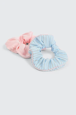 Ardene 2-Pack Stripe & Solid Satin Scrunchies in Light Pink