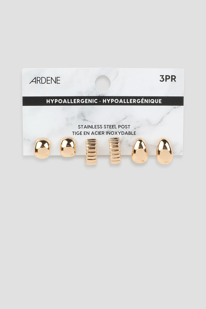 Ardene 3-Pack Chunky Earrings in Gold | Stainless Steel