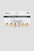 Ardene 3-Pack Chunky Earrings in Gold | Stainless Steel