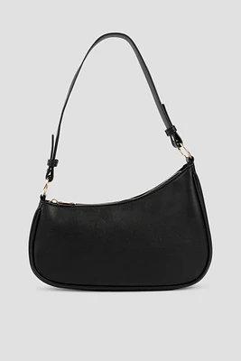 Ardene Asymmetrical Baguette Bag in Black | Faux Leather/Polyester