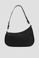 Ardene Asymmetrical Baguette Bag in Black | Faux Leather/Polyester