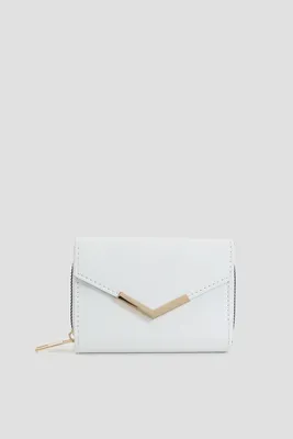 Ardene Small Envelope Wallet in White | Faux Leather/Polyester