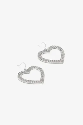 Ardene Embellished Heart Hoop Earrings in Silver | Stainless Steel