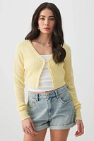 Ardene Crop V-Neck Cardigan in Light Yellow | Size | 100% Acrylic