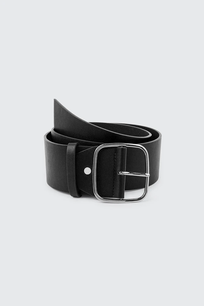 Ardene Square Buckle Belt in Black | Size | Faux Leather