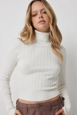 Ardene Ribbed Turtleneck Sweater in White | Size | Nylon/Viscose