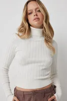 Ardene Ribbed Turtleneck Sweater in White | Size | Nylon/Viscose