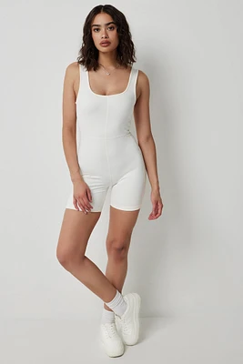 Ardene Biker Short Romper in White | Size | Nylon/Spandex