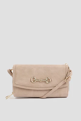 Ardene Crossbody Wallet with Horsebit in Beige | 100% Recycled Polyester/Faux Leather | Eco-Conscious