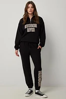 Ardene Sweatpants with Patch Detail in | Size | Polyester/Cotton | Fleece-Lined