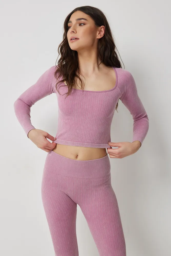 Ardene Seamless Ribbed Long Sleeve T-shirt in | Size | Elastane/Polyamide