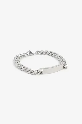 Ardene Man Curb Chain Bracelet with Plate in Silver | Stainless Steel