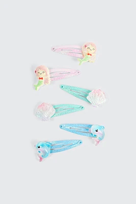 Ardene Kids 6-Pack Ocean Themed Hair Clips in Medium Blue