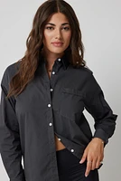 Ardene Solid Poplin Shirt in Dark Grey | Size | 100% Cotton