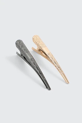 Ardene 2-Pack Embossed Hair Clips in Black