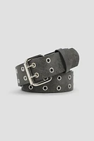 Ardene Faux Leather Eyelet Belt in Dark Grey | Size