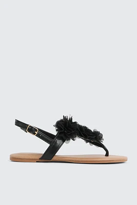 Ardene 3D Floral V Strap Sandals in | Size | Faux Leather