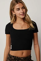 Ardene Shape Knit Crop Square Neck T-Shirt in | Size | Nylon/Elastane