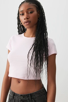 Ardene Basic Ultra Crop Crew Neck T-Shirt in Light | Size | Cotton/Elastane | Eco-Conscious