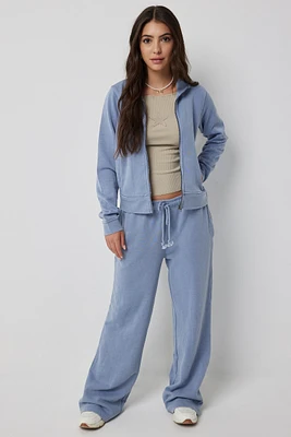 Ardene Washed Wide Leg Sweatpants in Medium Blue | Size | Polyester/Cotton