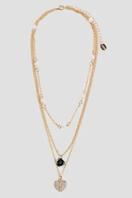 Ardene Three-Row Charm Necklace in Gold