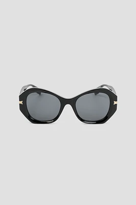 Ardene Round Sunglasses with Temple Details in Black