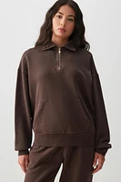 Ardene Washed Half Zip Sweatshirt in Brown | Size | Polyester/Cotton | Fleece-Lined