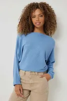 Ardene Horizontal Ribbed Dolman Sweater in Light Blue | Size | Polyester/Rayon/Nylon