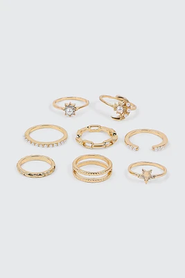 Ardene 8-Pack Celestial Rings in Gold | Size