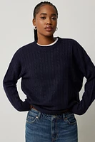 Ardene Long Cable Knit Sweater in Dark Blue | Size | Polyester/Nylon