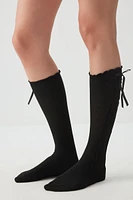 Ardene Lettuce Edge Knee High Socks with Bow in | Polyester