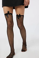 Ardene Fishnet Bow Stockings in Black | Polyester/Spandex