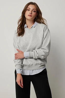 Ardene High V-Neck Sweatshirt in Light Grey | Size | Polyester/Cotton/Viscose | Fleece-Lined