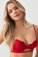 Ardene Lace Push Up Bra with Ring Detail in Red | Size 34D | Nylon/Spandex