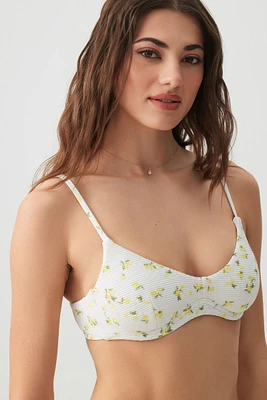 Ardene Lemon Bikini Top in White | Size | Polyester/Nylon/Elastane | Microfiber
